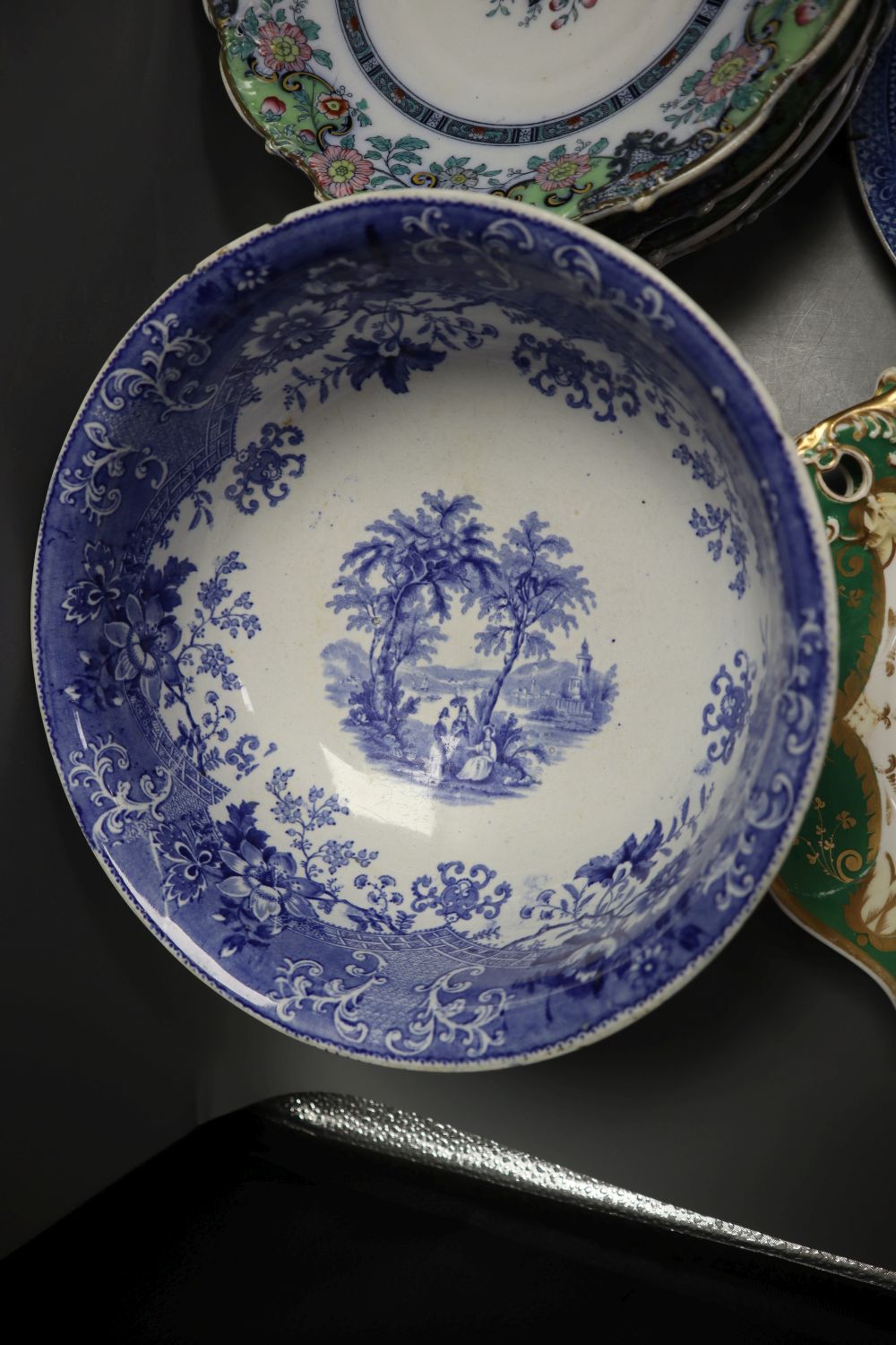 A collection of Victorian Staffordshire dessert and dinner wares (a.f.)
